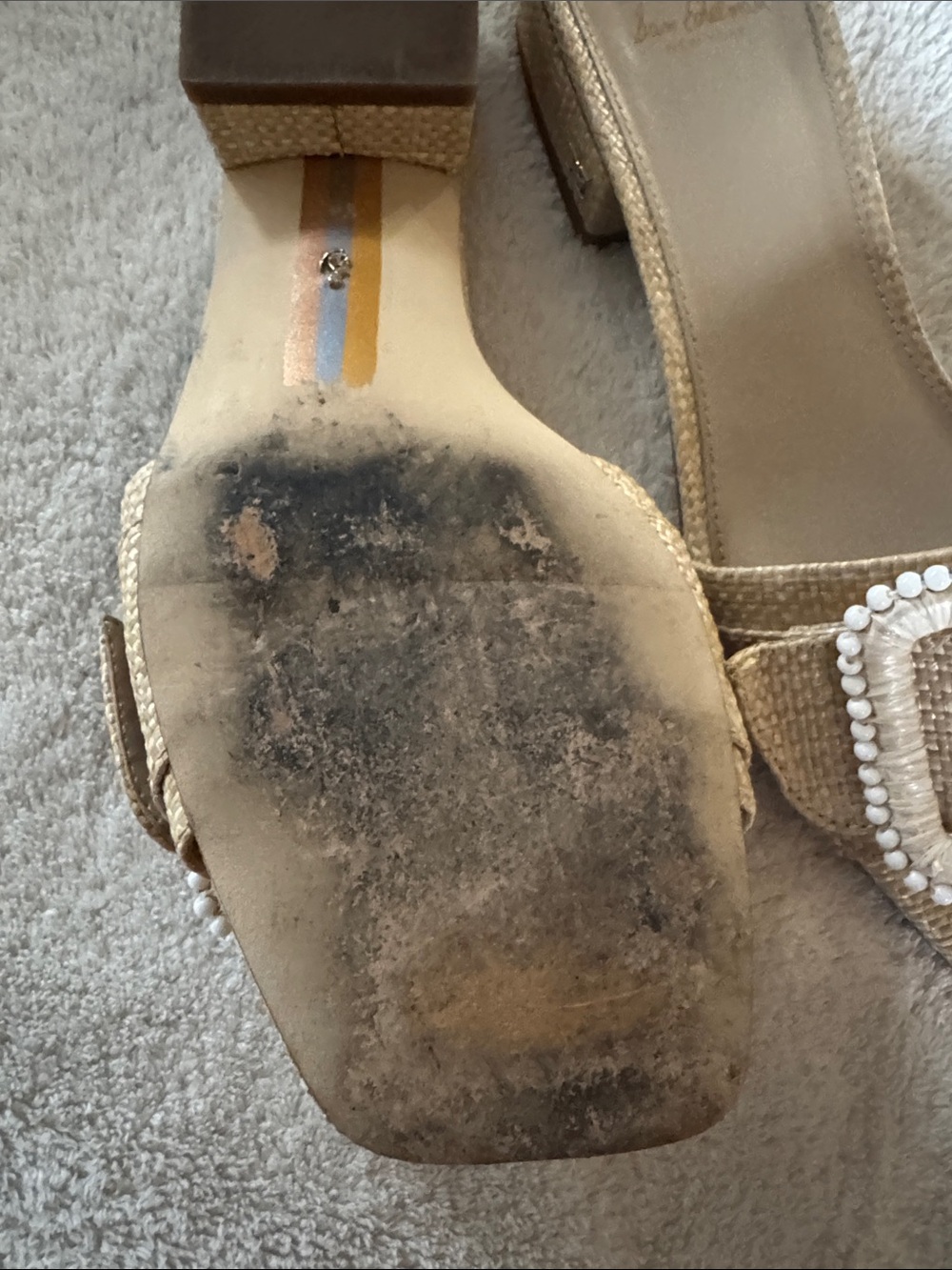 Sam Edelman Beige Straw Slide Mules with Beaded Buckle - Picture 5 of 6